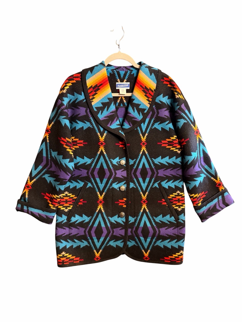 Vintage Pendleton Aztec Wool Oversized Blanket Coat Size Small